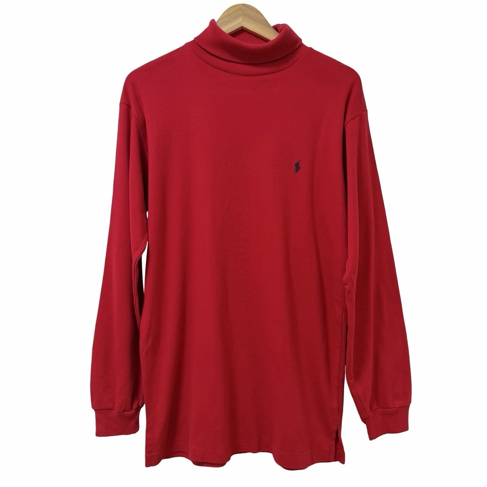 VTG Polo Ralph Lauren Mens Pony Long Sleeve Turtleneck Top Size M Red Preppy 90s